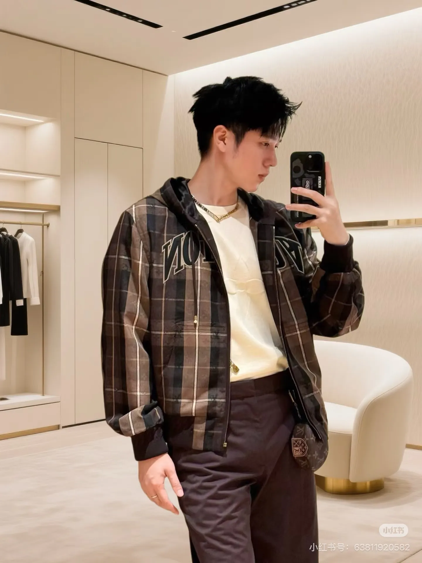 Louis Vuitton/Louis Vuitton old pattern plaid letter embroidered zipper hooded jacket